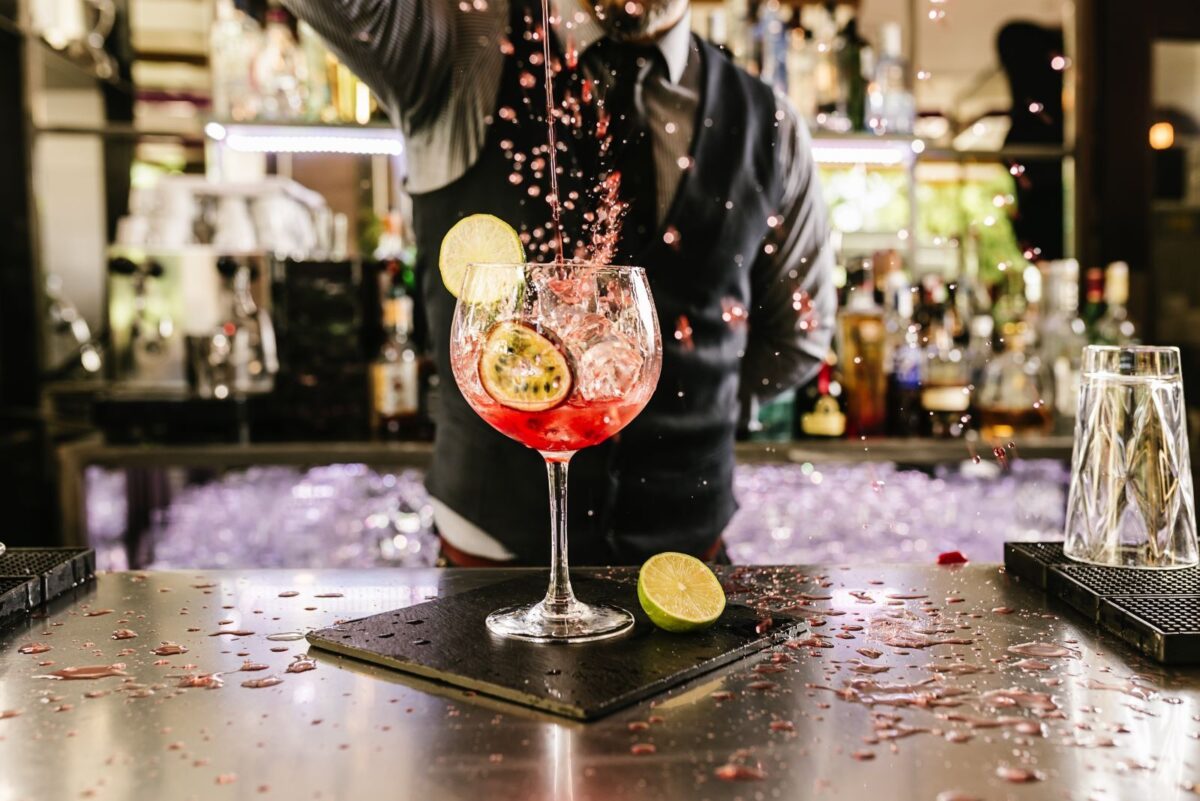 Bartender making cocktails