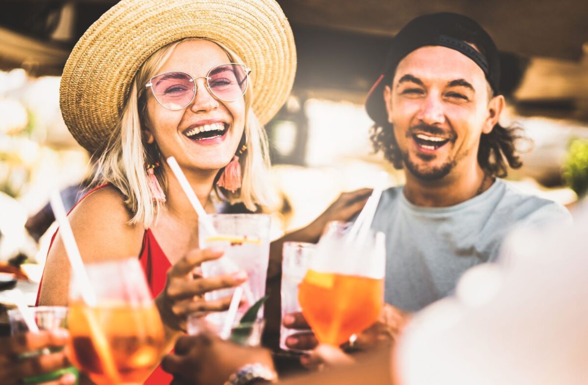 Couple drinking at bar